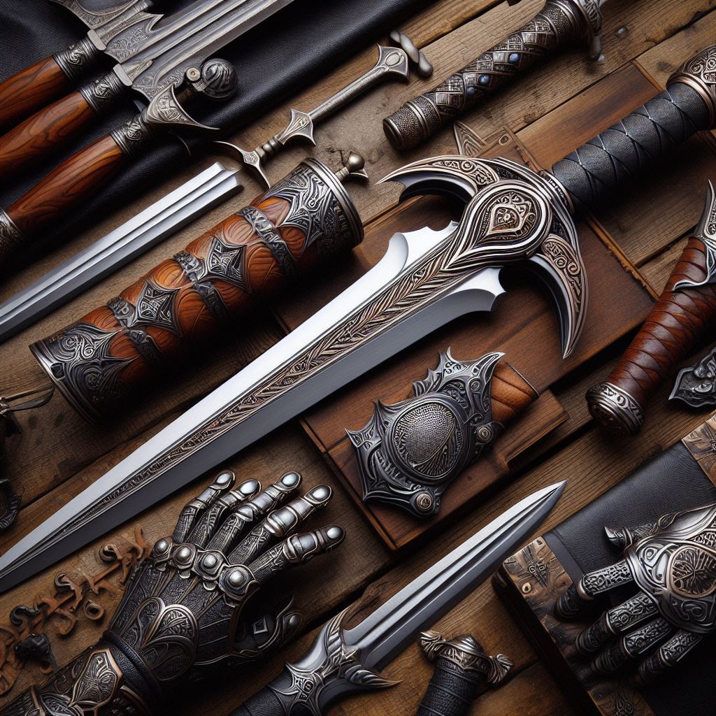 Crafting process for replica swords, including forging, design details, and artistic elements
