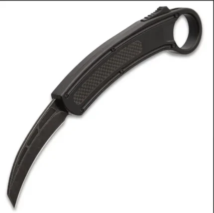 Black OTF Karambit Knife with Switchblade & Stonewashed Finish